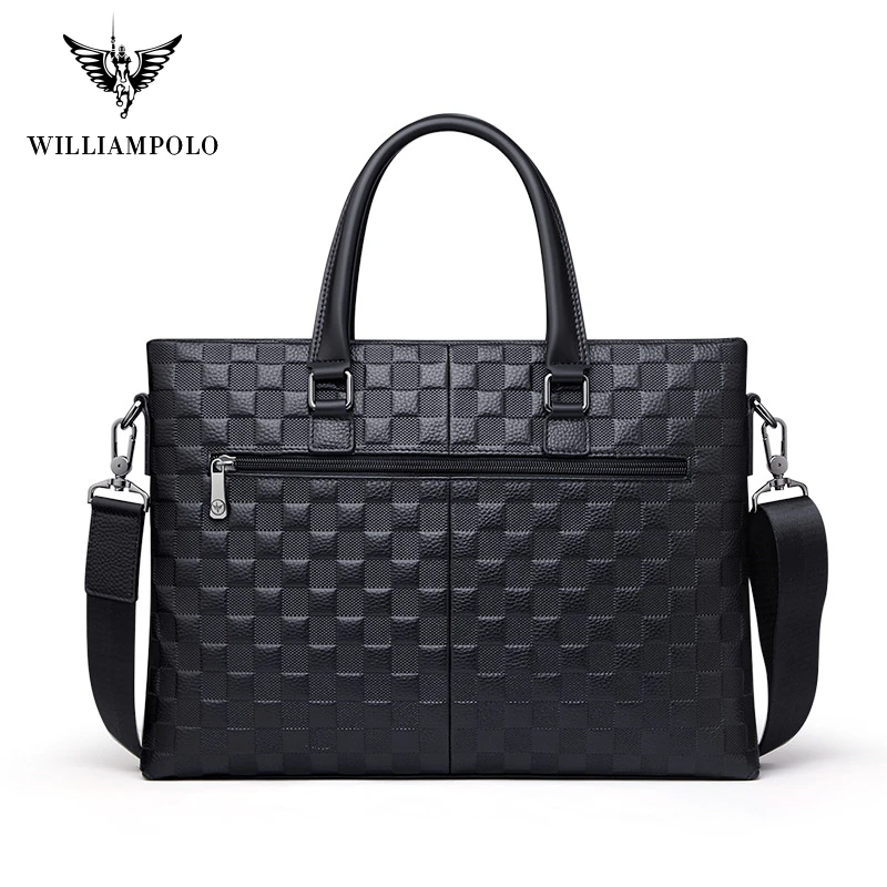 WILLIAMPOLO Men‘S Briefcase Leather Shoulder Bag Fashion Business Totes Crossbody Bags Handbags Men 13" Laptop Bag Strap