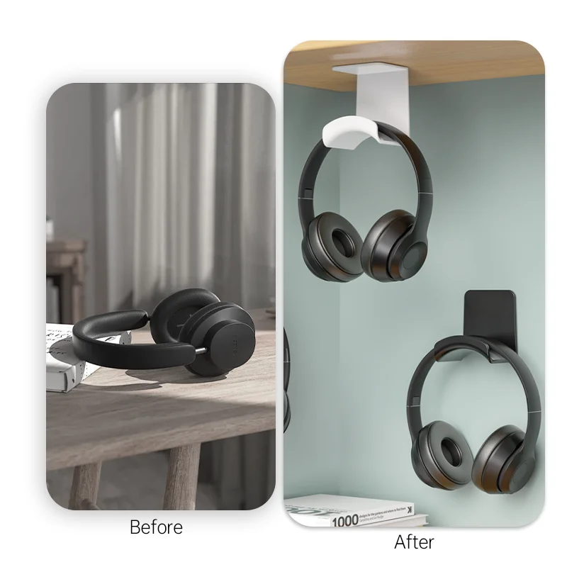 Universal Headphone Stand Wall Mount Headset Rack Holder Self-Adhesive Under Desk Headphone Rack For Gaming Earphone 1pcs