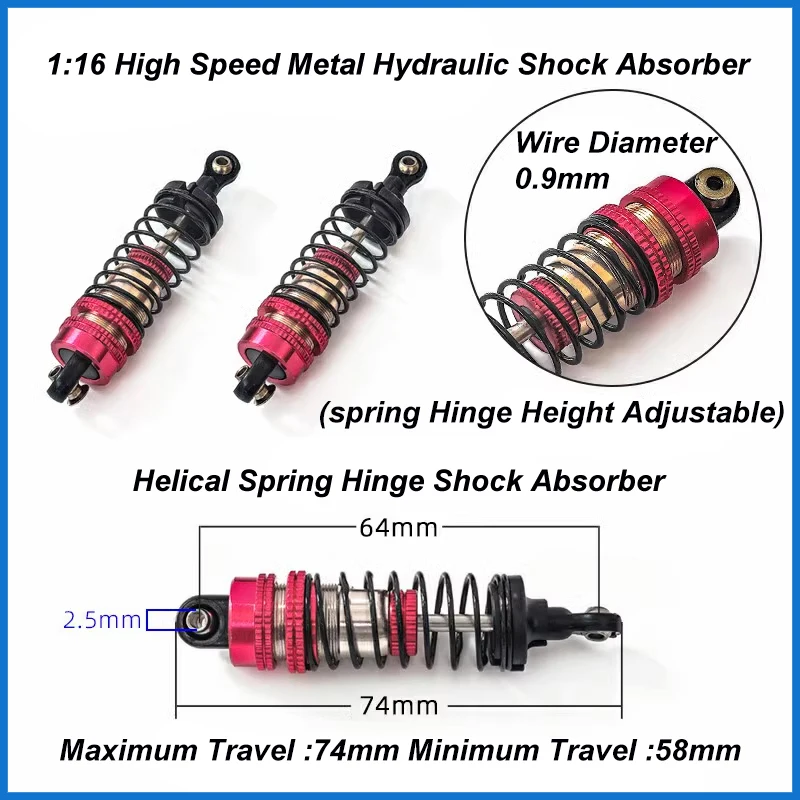 Metal Upgraded Shock Absorber For SCY 16101 16102 16103 16104 16106 16201 Q130 1/16 RC Car Parts Accessories