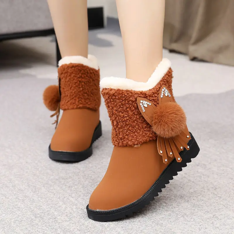 

Зимняя массивная женская обувь, непромокаемые женские зимние ботинки с круглым носком, модные плюшевые ботинки 2025 года, дизайнерская роскошная обувь, лидер продаж