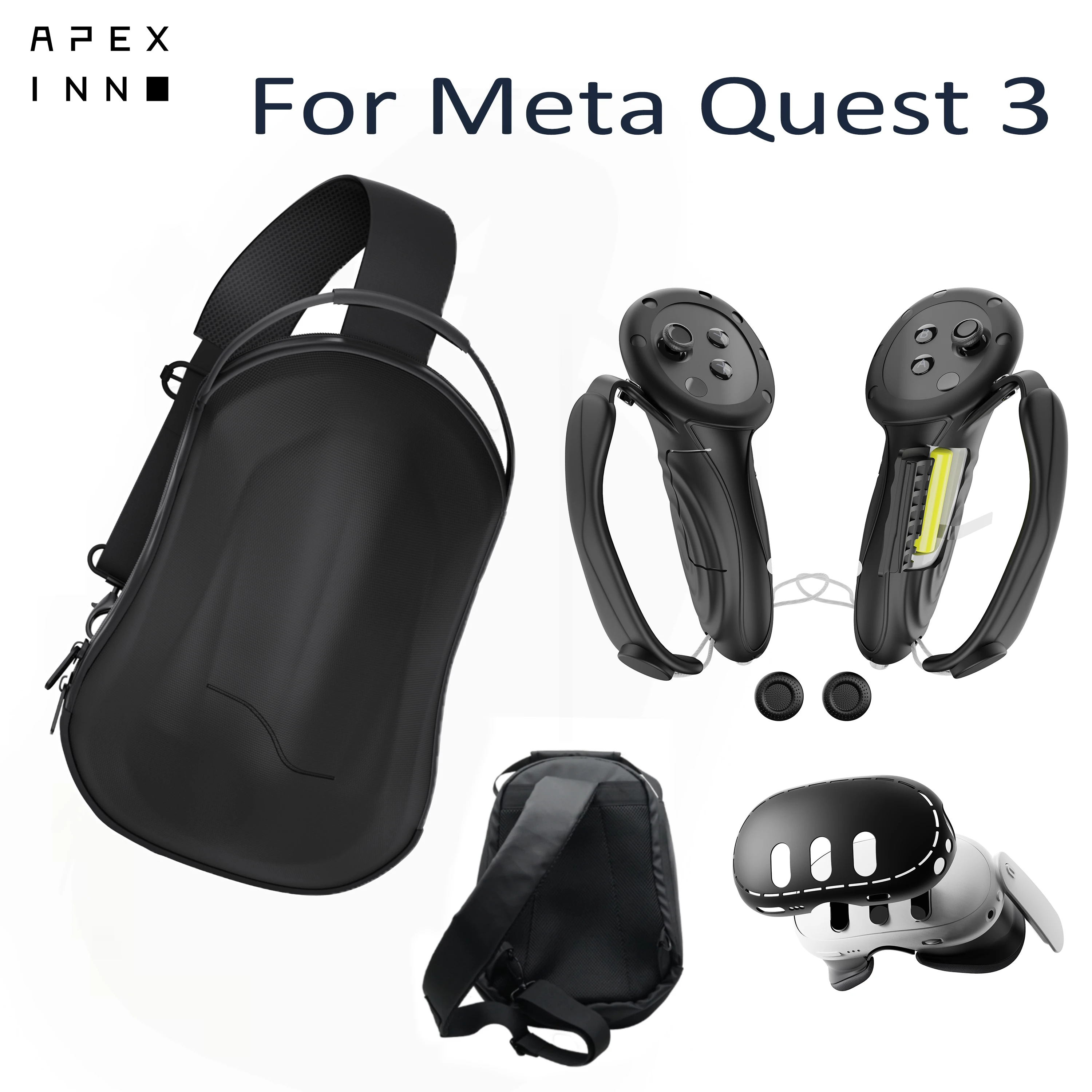 

APEXINNO Carrying Storage Bag For Meta Quest 3 VR Silicone Extended Handle Cover Shell Protective Cover For Quest 3 Accessories