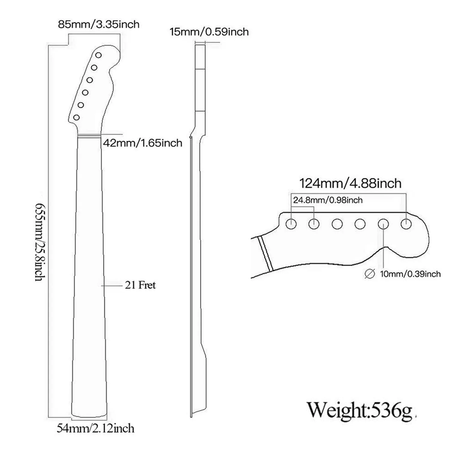 

21-ply electric guitar neck; dyed gloss maple neck with back center line