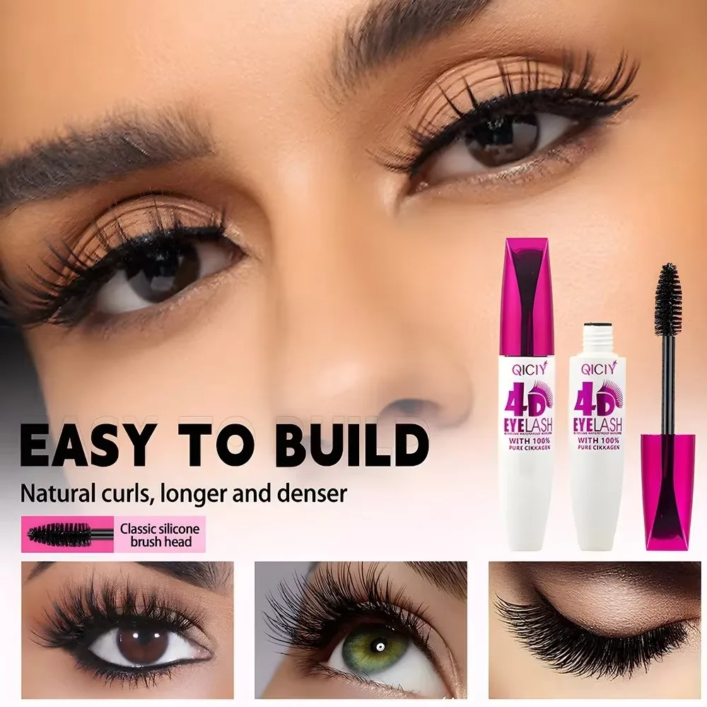 Black 4D Mascara Waterproof Extra Long Natural Curling Mascara Volume Lasting Smudge-Resistant Big Eye Makeup Novice Quick Start