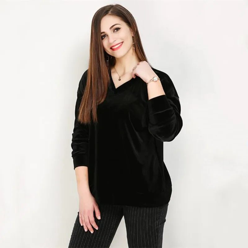 Jersey negro de manga larga para mujer, blusa de terciopelo para oficina, Tops para mujer, camisas coreanas de terciopelo para primavera 2026