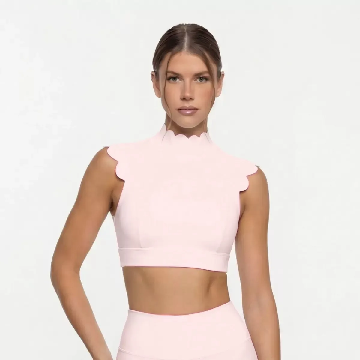 FUBEIKE Lace Trim Off-Shoulder Sports Vest Summer Moisture-Wicking Tight Breathable Comfortable Pilates Fitness Summer Yoga Bra