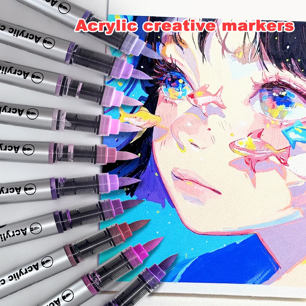 Borrence Acrylic Brush Markers Set 10Pcs/Box 120 Colors Soft Head School Supplies Automatic Ink Control System Paint Art Markers