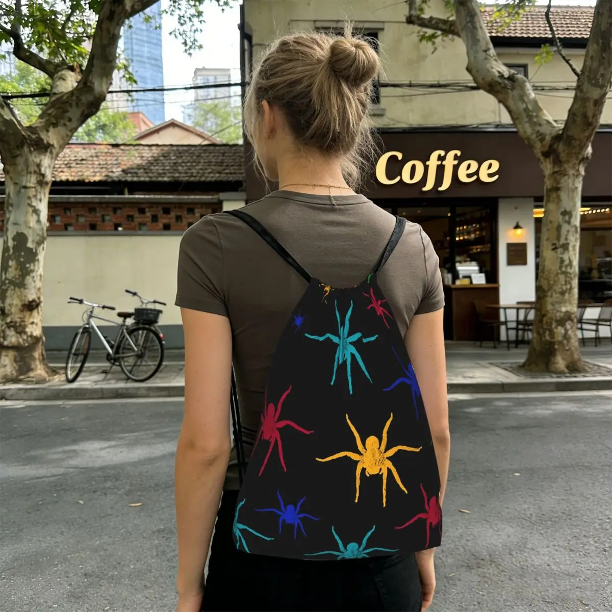 

Vibrant Colorful Spider And Web Pattern Backpacks Casual Drawstring Bundle Pocket Sports Bag Book Bags for Travel School
