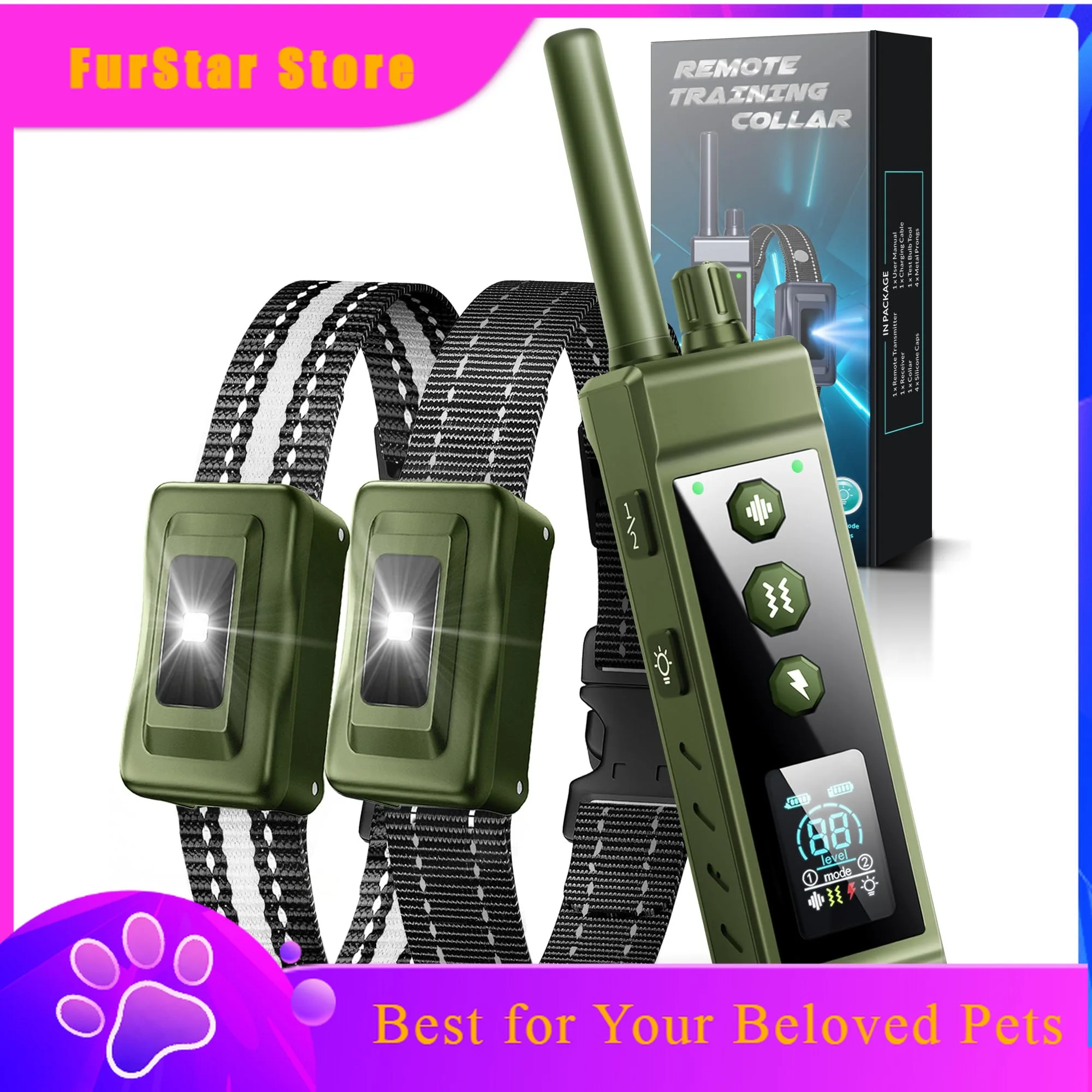 FurStarWXRPET 4265FT Pet Dog Training Shock Collar 3 Training Modes Beep Vibration Shock Flash Light Safety At Dual Battery Disp