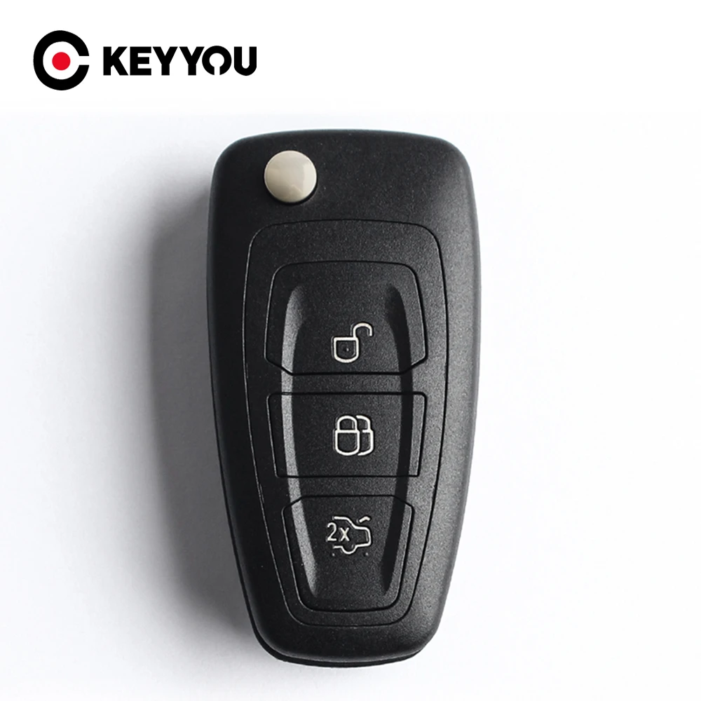 KEYYOU 3 Buttons Flip Folding Remote Key Shell for Ford Focus Fiesta 2013 Fob Case with HU101 Blade