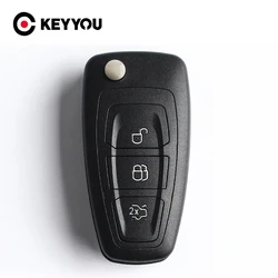 KEYYOU-carcasa de llave remota plegable con 3 botones para Ford Focus Fiesta 2013, funda Fob con hoja HU101