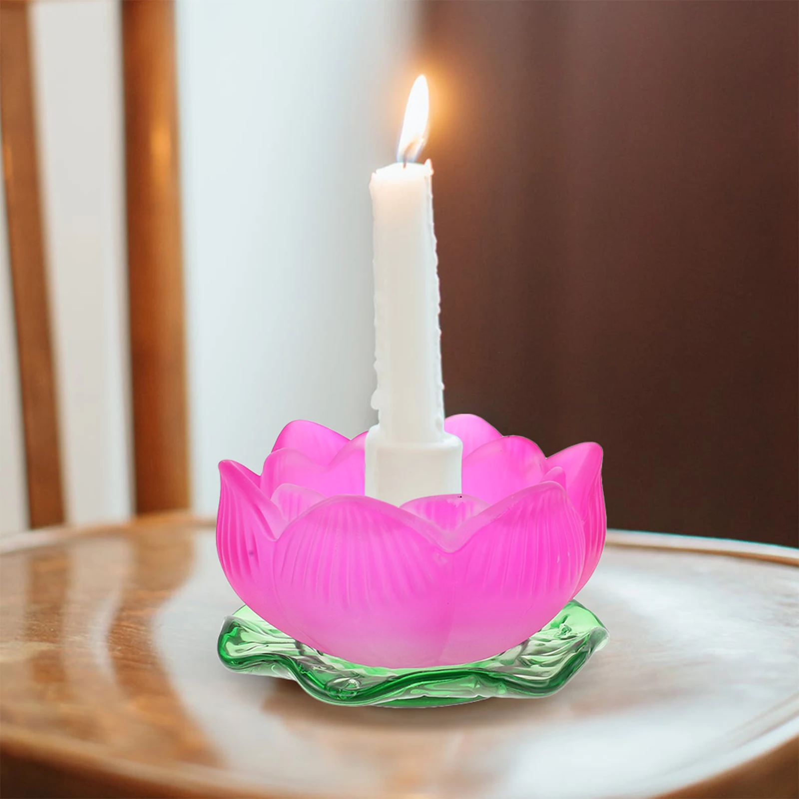 

Premium Lotus Shaped Glass Holder Lightweight Buddhist Craft for Office Home Decor Illuminated Adorn Unique Candlestick