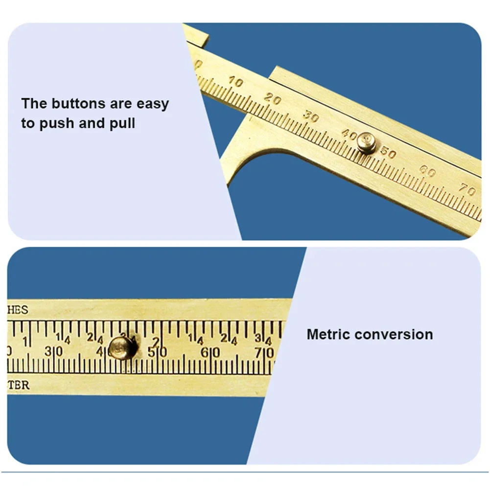 Mini Vernier Caliper Ruler Copper Double Scale Millimeter / Inches 80/100mm Sliding Gauge Vernier Caliper Ruler Measuring Tool