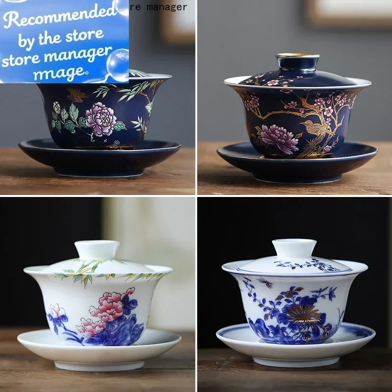 

Чайный сервиз Gongfu Керамический San Cai Gai Wan Китай Чайные чашки ручной работы Gaiwan Tureen Чайные чаши с ручной росписью