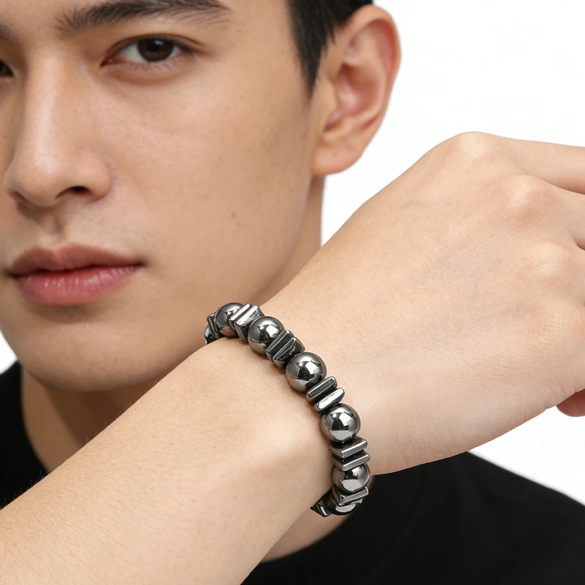 

Men's Jewelry Accessories Natural Black Stone Elastic Yoga Weight Loss Fitness Bracelet Birthday Gift