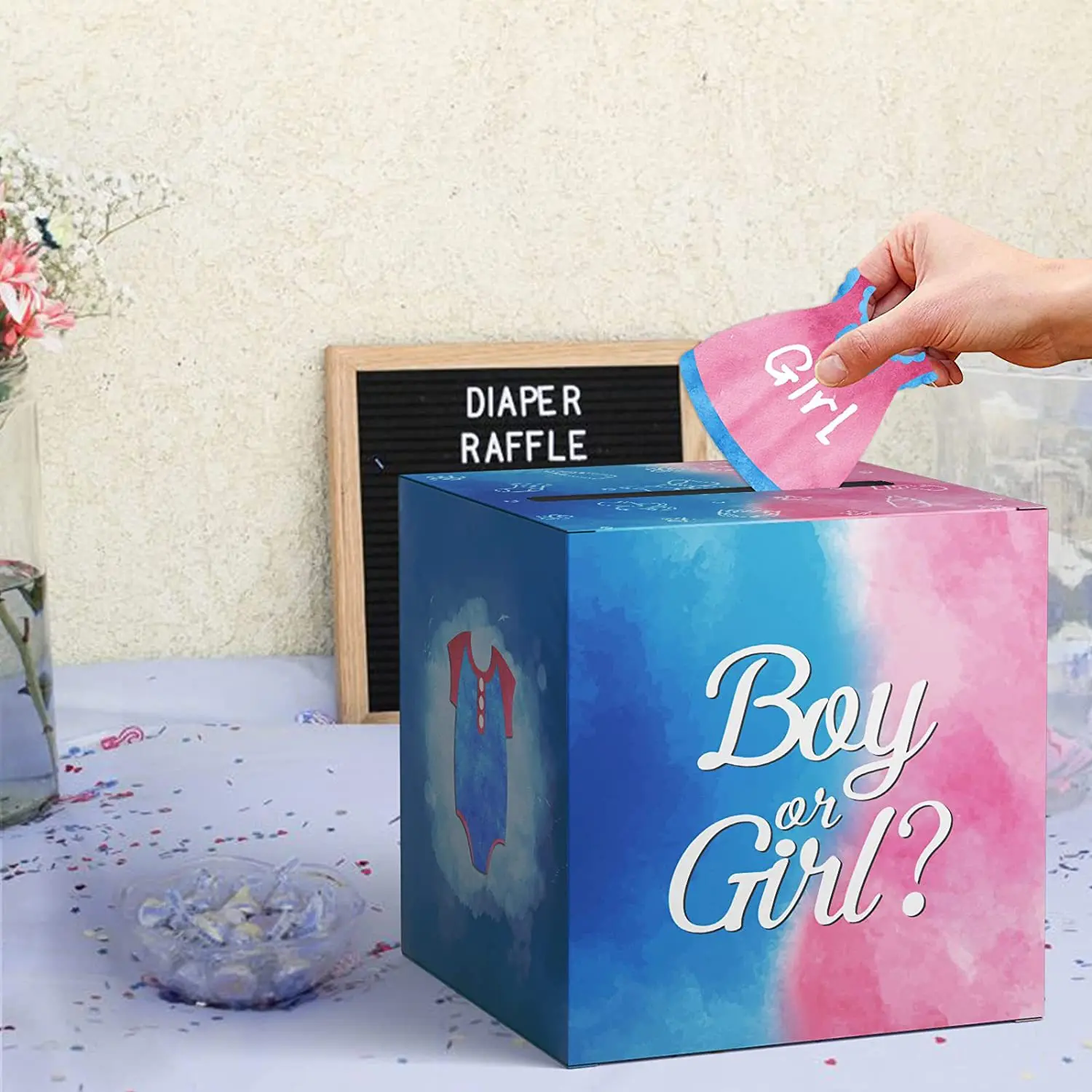 Oh Baby Gender Reveal Game Box Blue Pink Boy Girl Game Card Baby Shower Ballot Box Party Decorations