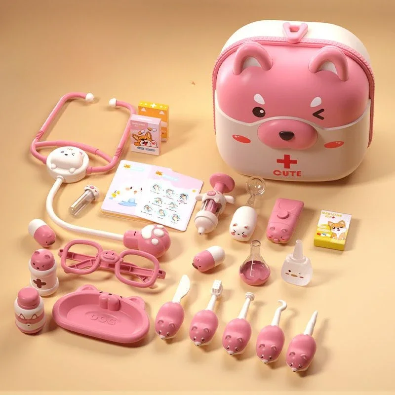 Pet Doctor Toy Set para Meninos e Meninas, Mochila de Cachorro, Dentista, Enfermeira, Role Play House, Caixa de Ferramentas Médica, Corgi Bag, Pet Gift, Brinquedos