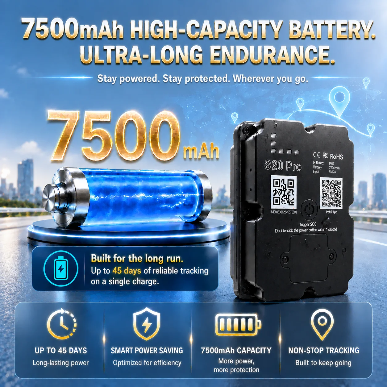 Car Tracker GPS 4G Tracking Device 7500mAh Waterproof GPS Vehicle Tracker Magnet Long Standby Battery Real Time Position APP