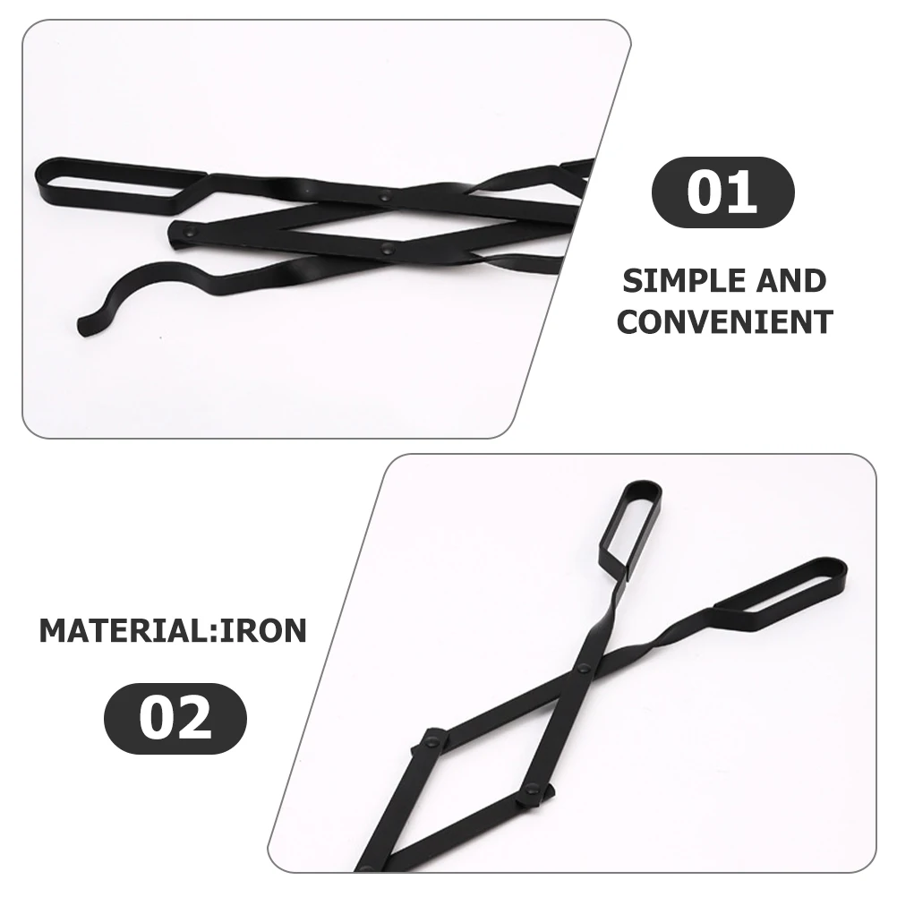 ملقط الحطب ملقط الموقد المعدني القابل للطي للاستخدام الداخلي والخارجي سجل المنتزع المحمولة التخييم شواء أداة مقبض طويل #2