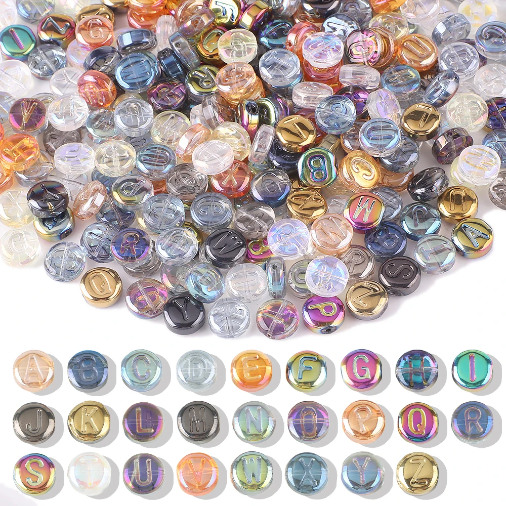 100Pcs/Lot Random Mixed Color 10mm Crystal Glass Round Shape Beads Letter A-Z For DIY Making Jewelry Accessories Bracelet