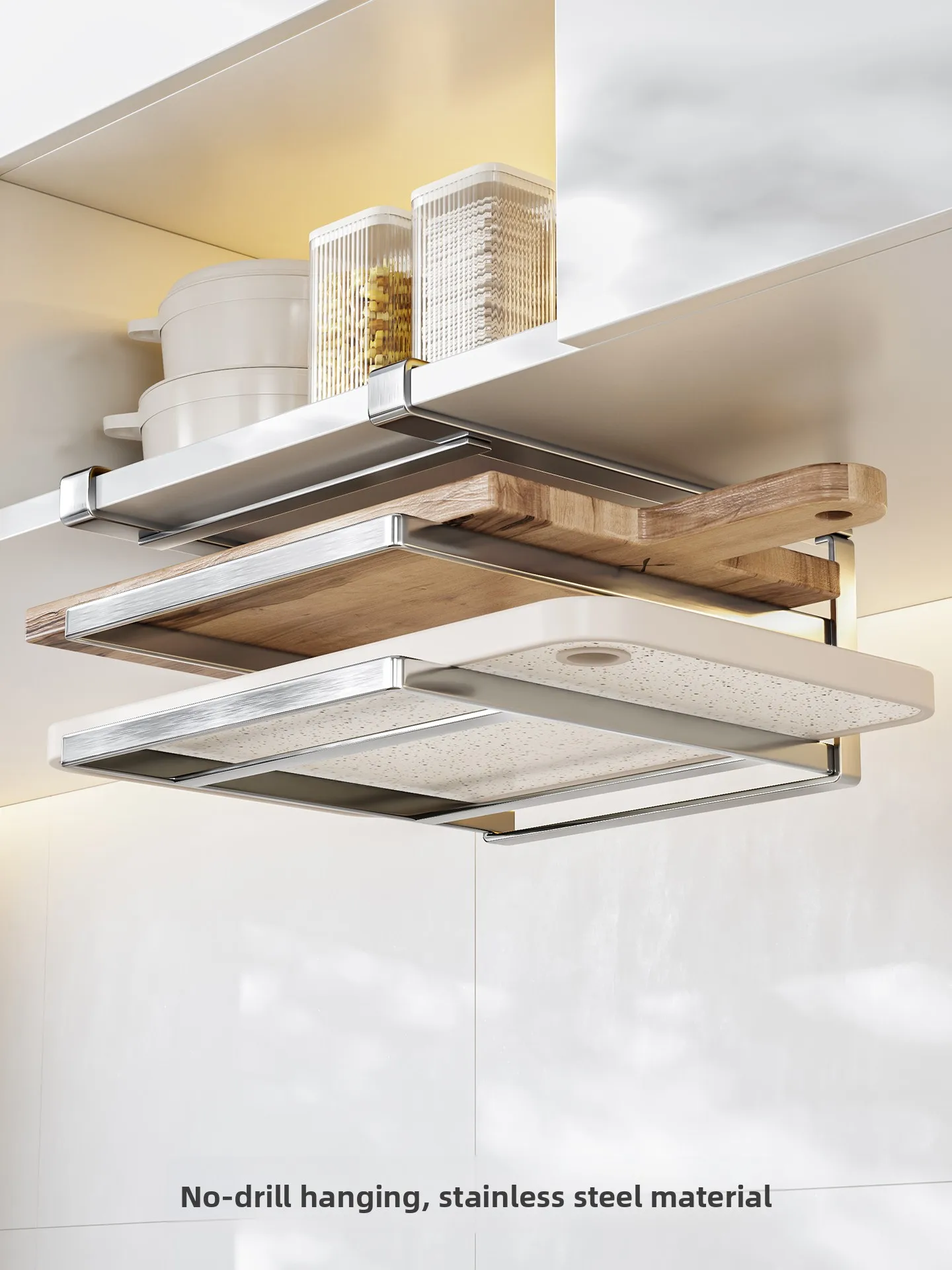 

Stainl Steel Kitchen Storage Ra Non-Drilling Cabinet Bot Hanging Board Pot Lid Cutting Board Placement Ra L-aped
