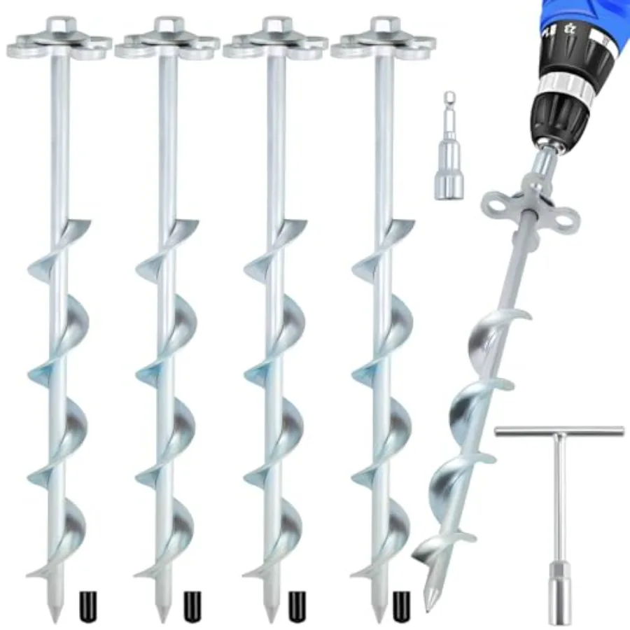 

Наземные анкеры-шпильки для палаток, сверхпрочные, с насадкой для дрели и Т-образной рукояткой, 12 дюймов, для батутов, с крюком