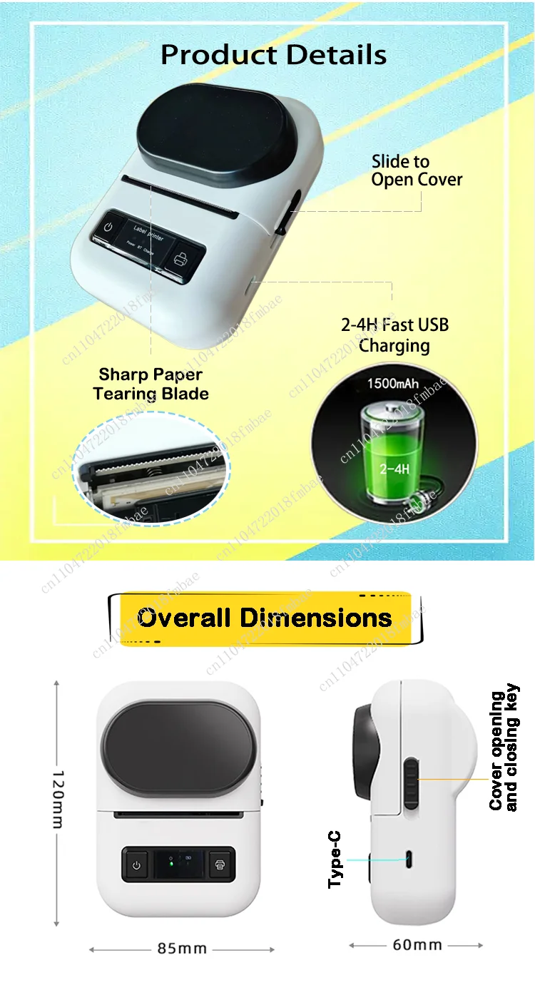 Sticker Label Thermal Printer  M110 Portable A4 Barcode