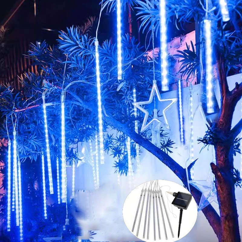 Outdoors 8 Tube Solar LED Meteor Shower Light 30/50cm Falling Raindrop for Holiday Yard Fairy String Light Christmas Decoration