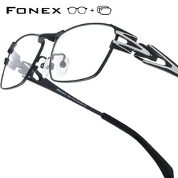 FONEX Progressive Prescription Glasses Custom Photochromic Myopia Optical Lens Eyewear Men Square Eyeglasses Titanium Frame 5764