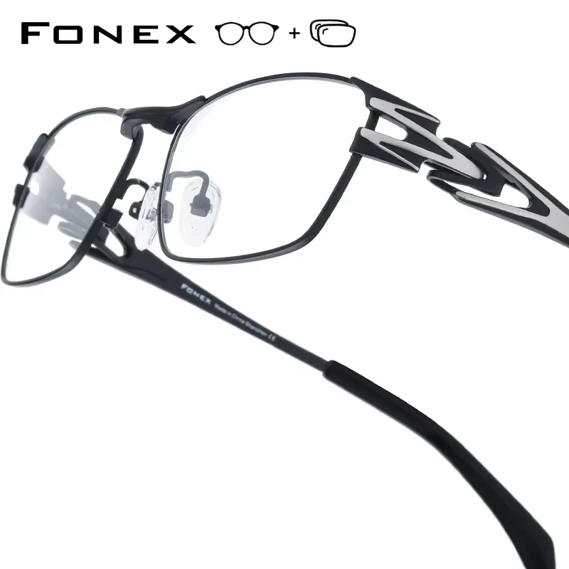 FONEX Progressive Prescription Glasses Custom Photochromic Myopia Optical Lens Eyewear Men Square Eyeglasses Titanium Frame 5764