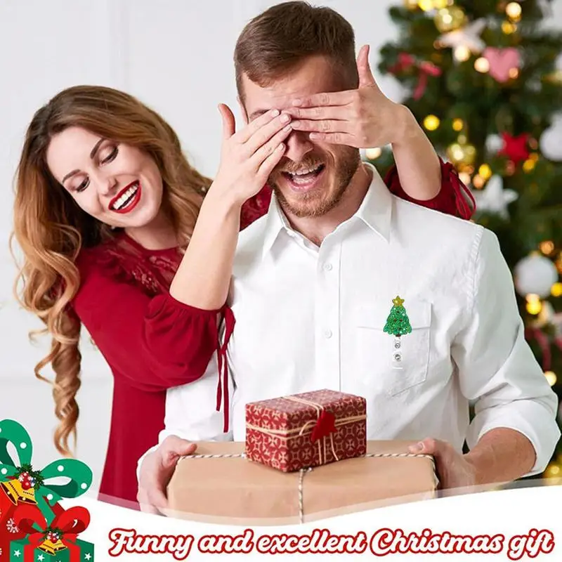 Peso leve titular do cartão e titular do crachá, botões de Natal para artesanato, clipes rotativas, presente