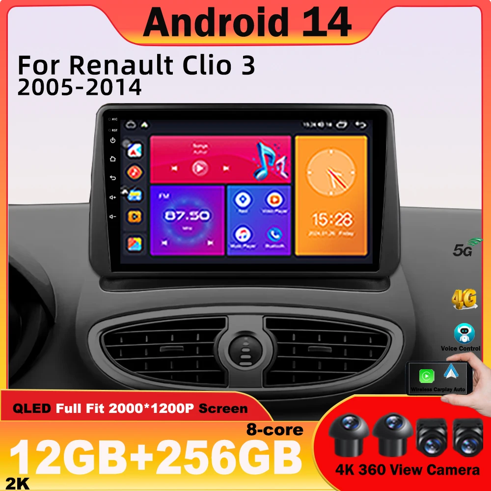

Android 14 For Renault Clio 3 2005 - 2014 Car Radio Multimedia Player Stereo DSP Carplay Navigation GPS 4G WIFI BT No 2 din dvd