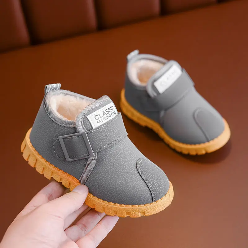 Autumn Winter Kids Leather Boots Warm Plush Girls Toddler Boots Fashion Leather Children Casual Shoes Girls Snow Boots for Kids