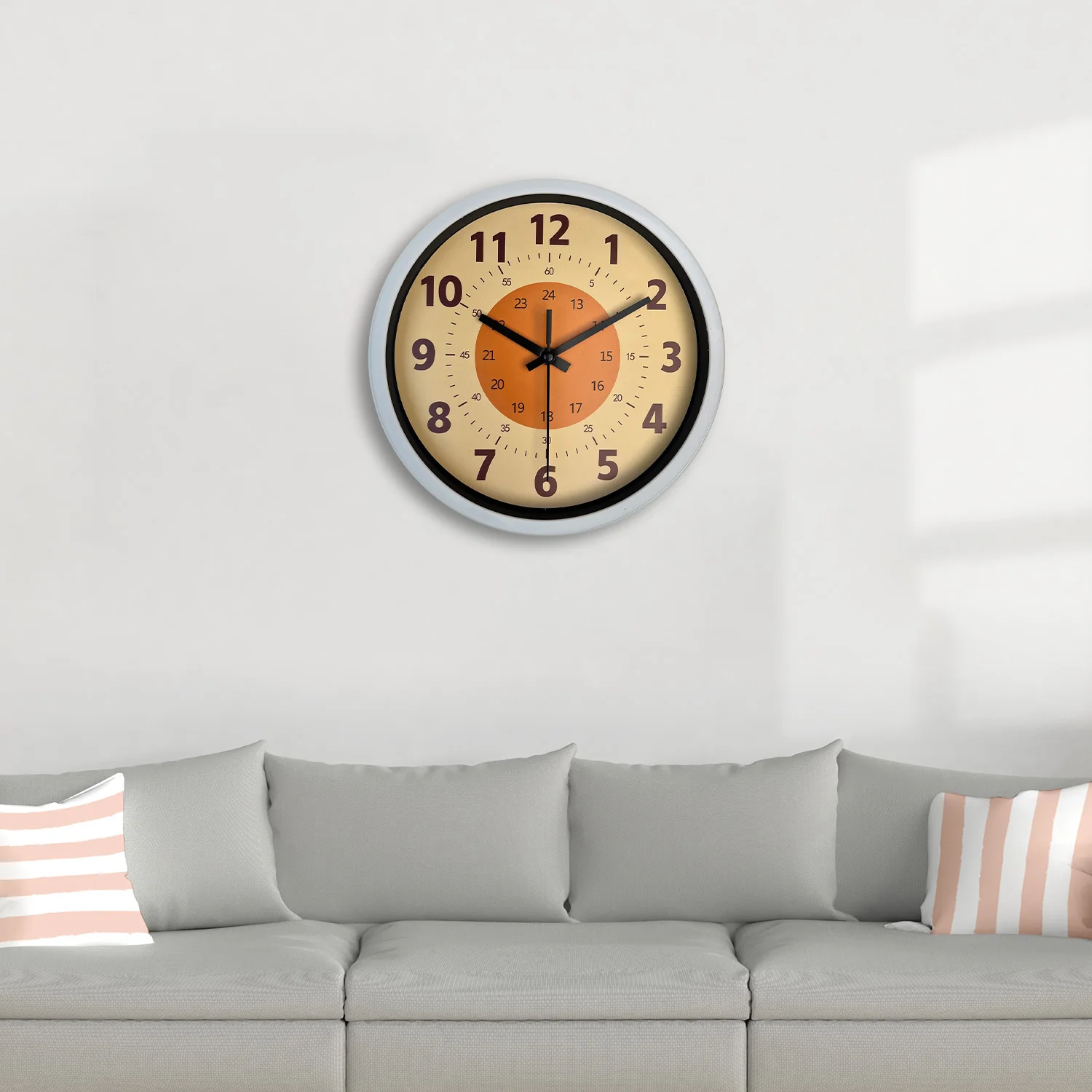 8inch Modern Simple Orange Background Pattern Plastic Glass Wall Clock Living Room Bedroom Kitchen Home Decoration Wall Clock Silent Quartz Clock