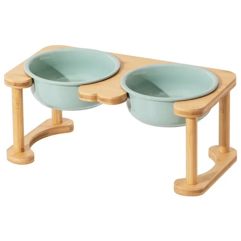 Big Dogs Dining Table Elevated Pet Double Food Water Bowls with Wooden Stand Medium Dog Drinking Eating Feeding Feeders