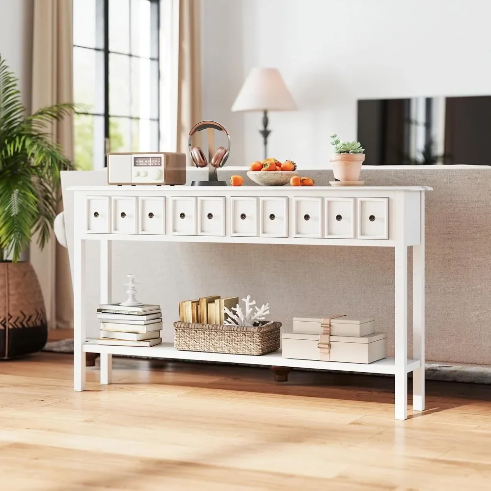 60" Entryway Table, Long Narrow Console Table with 4 Drawers and Open Storage Shelf, Modern Slim Entry Table, Farmhouse