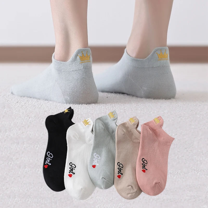 

4 пары новых женских хлопковых носков, розовые милые носки до щиколотки, короткие женские носки, повседневные кавайные японские модные подарки с вышивкой