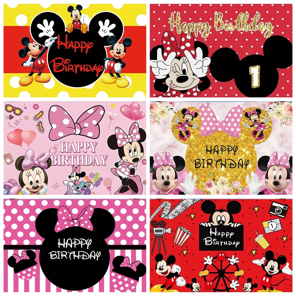 Fondo de cumpleaños de Mickey Minnie Mouse, cabina de fotos de lunares Oh Twodles para niños y niñas, fondo de fotografía para fiesta de Baby Shower