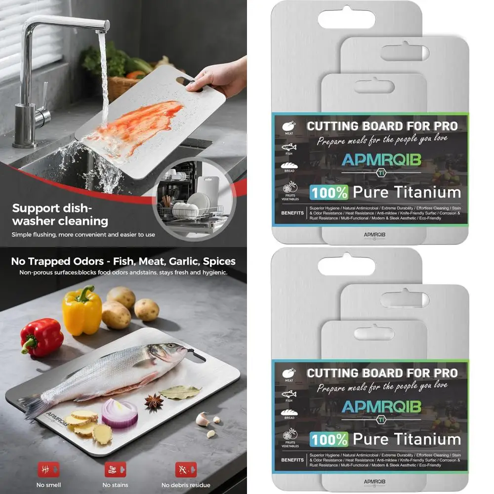 

Triple Titanium Cutting Board Set: Pure, Double-Sided, Non-Toxic for Kitchen, Charcuterie & Meat Chopping, Dishwasher Safe (S, M