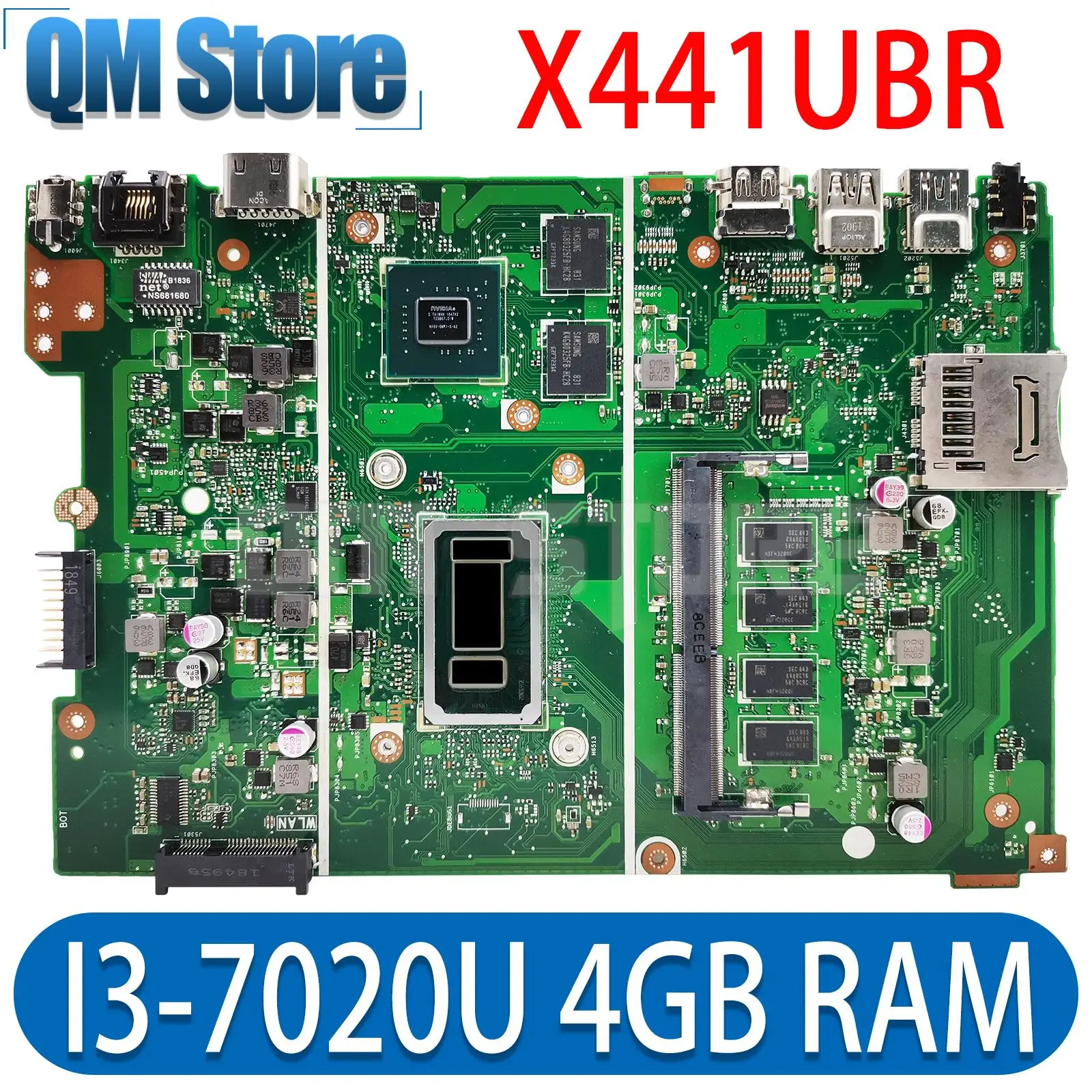 

X441UBR Notebook Mainboard For ASUS X441UV X441UVK X441UR X441URK X441UB laptop Motherboard with CPU I3-7020U V2G 4GB RAM DDR4