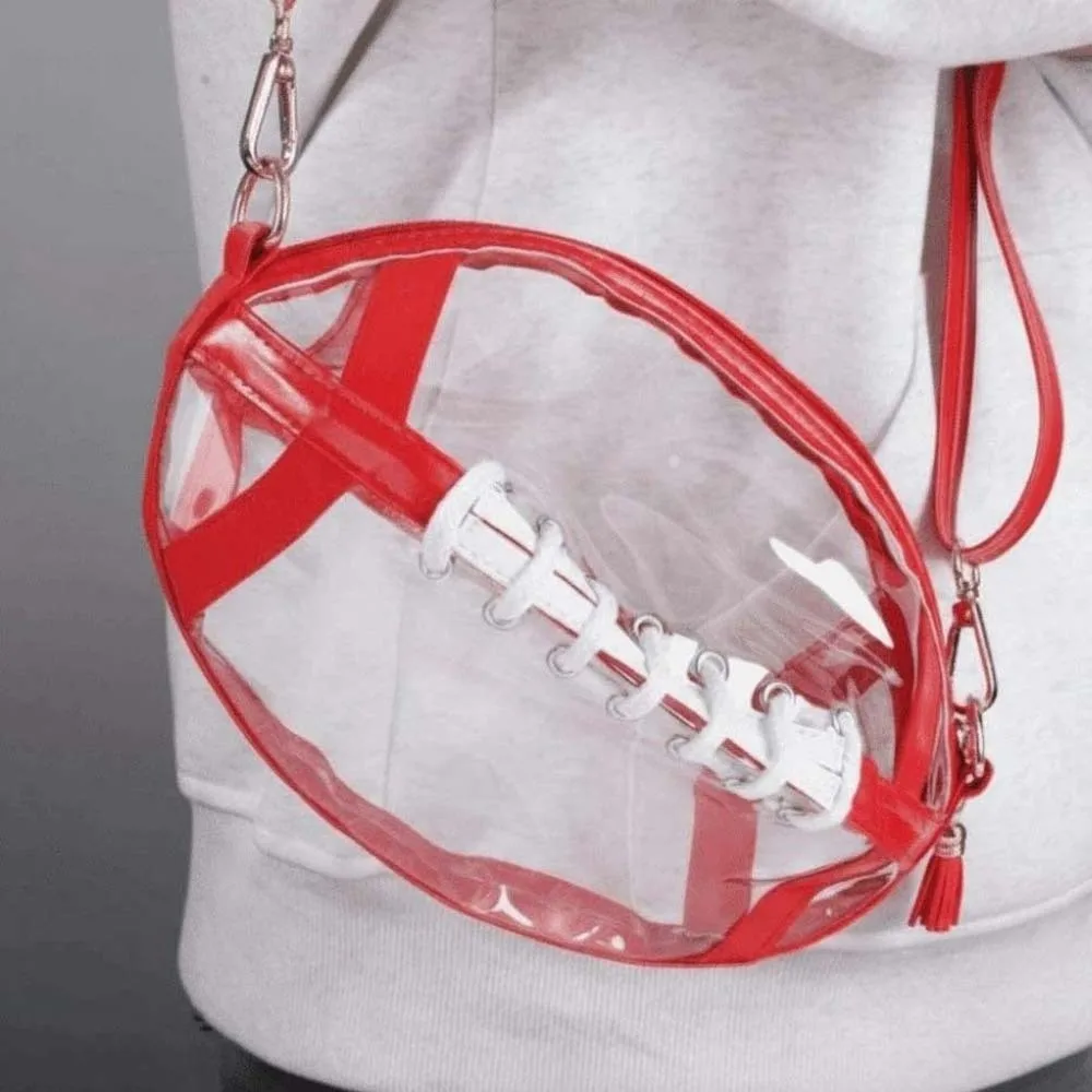 Large Capacity Transparent Rugby Bag PU Leather with Removable Straps Rugby Beach Handbag Swimming Tote Portable
