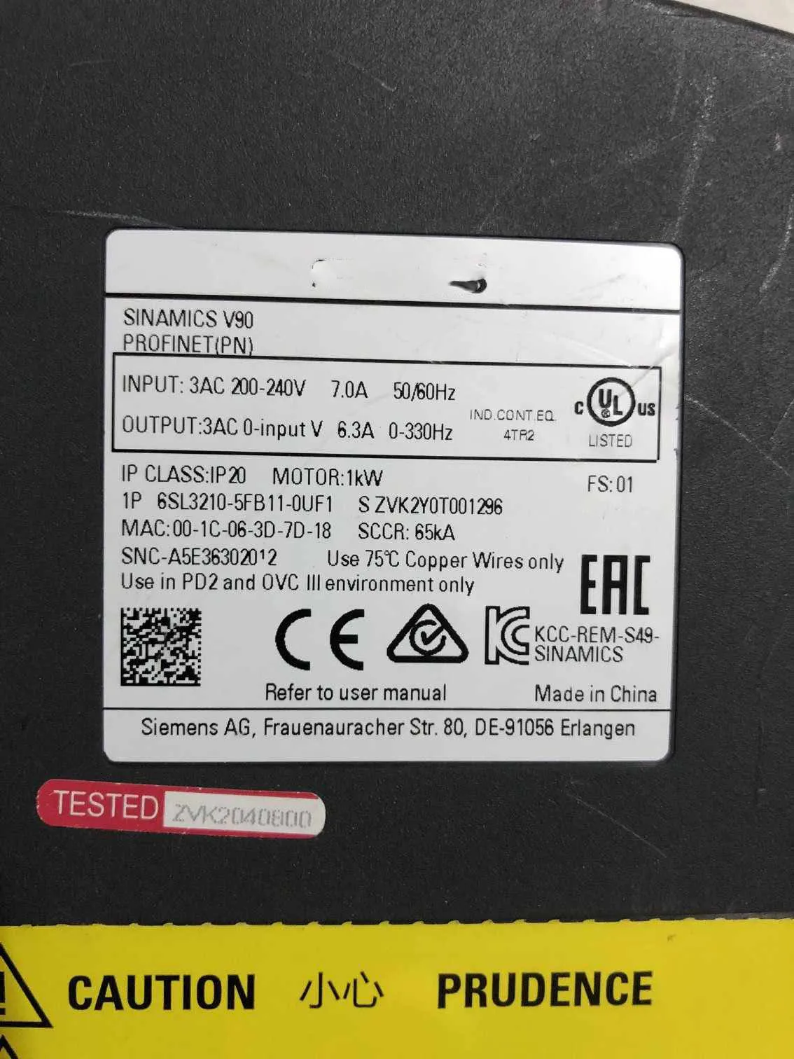 V90 6SL3210-5FB11-0UF1 Servo drive