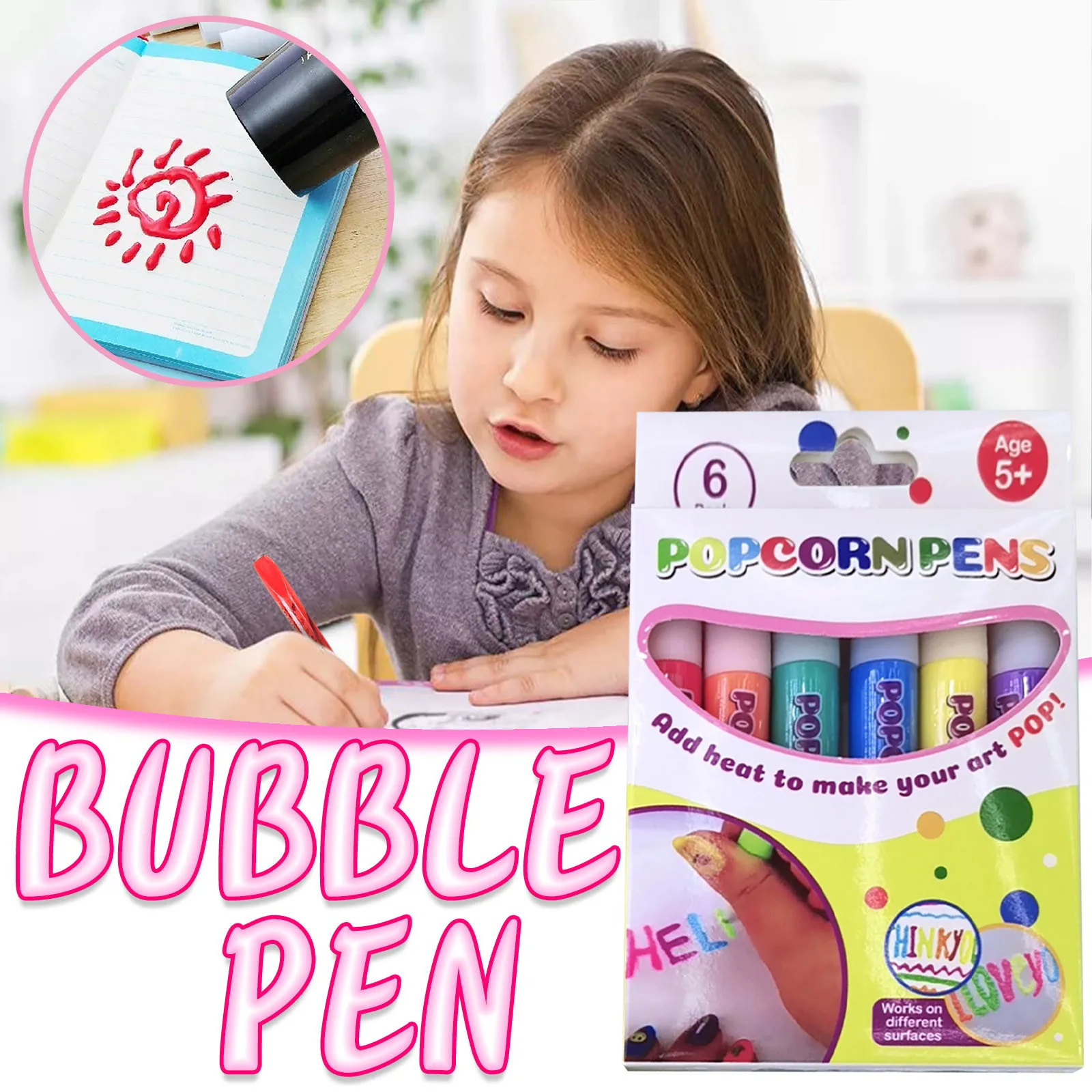 DIY Bubble Popcorn Drawing Pens Magical Puffy Pen 6 Color Puffy Bubble Pen 3D Art Pen Creative Markers For Children Drawing