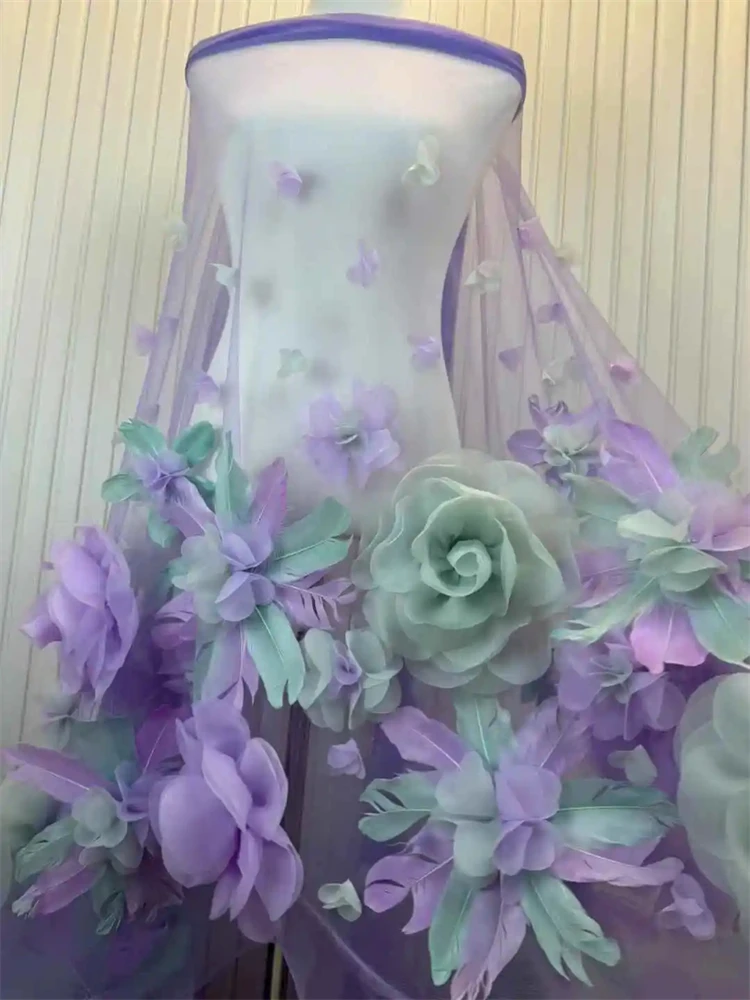 

2025 Высококачественная африканская кружевная ткань с блестками, сетчатая кружевная французская роскошная 3D тюлевая кружевная ткань с вышивкой перьев для шитья Asoebi