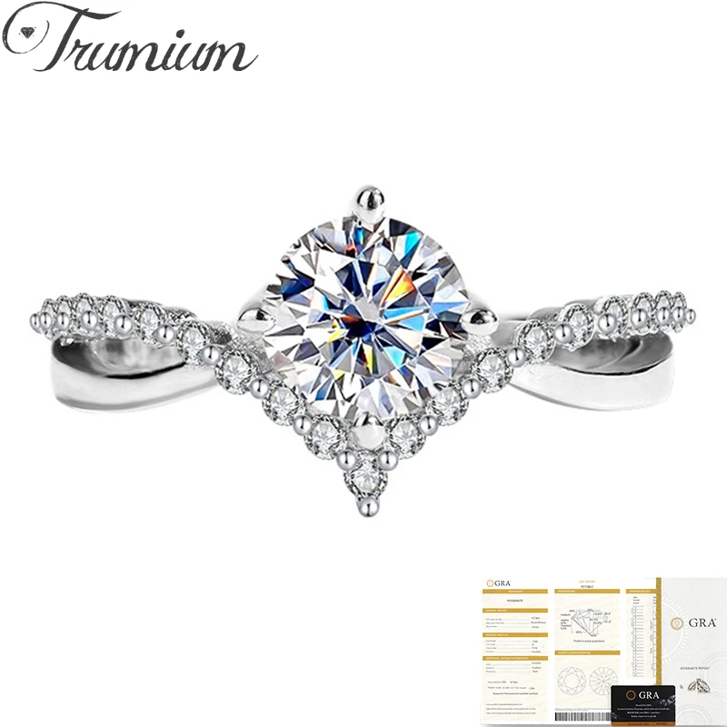 

Trumium D Color 1CT Moissanite VVS Pass Diamond Test Wedding Rings for Women 925 Sterling Silver Crown Ring Fine Jewelry