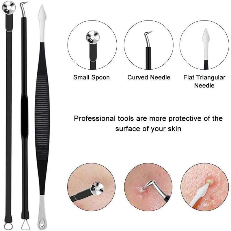 Kit d'outils professionnels Pimple Popper, extracteur de points noirs avec boîtier en métal, retrait facile pour Zit Remoimplemen Front, Antarctique, 10 pièces