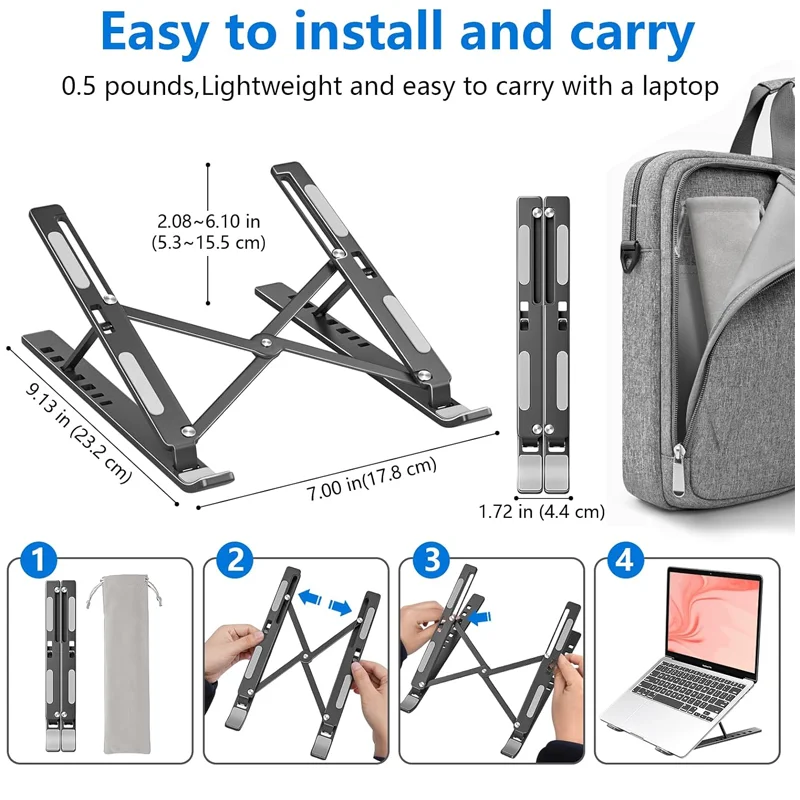 Aluminum Alloy Notebook Stand Multi-Angle Adjustable Height Anti-Slip Foldable Portable Stand Suitable for Laptops Tablets