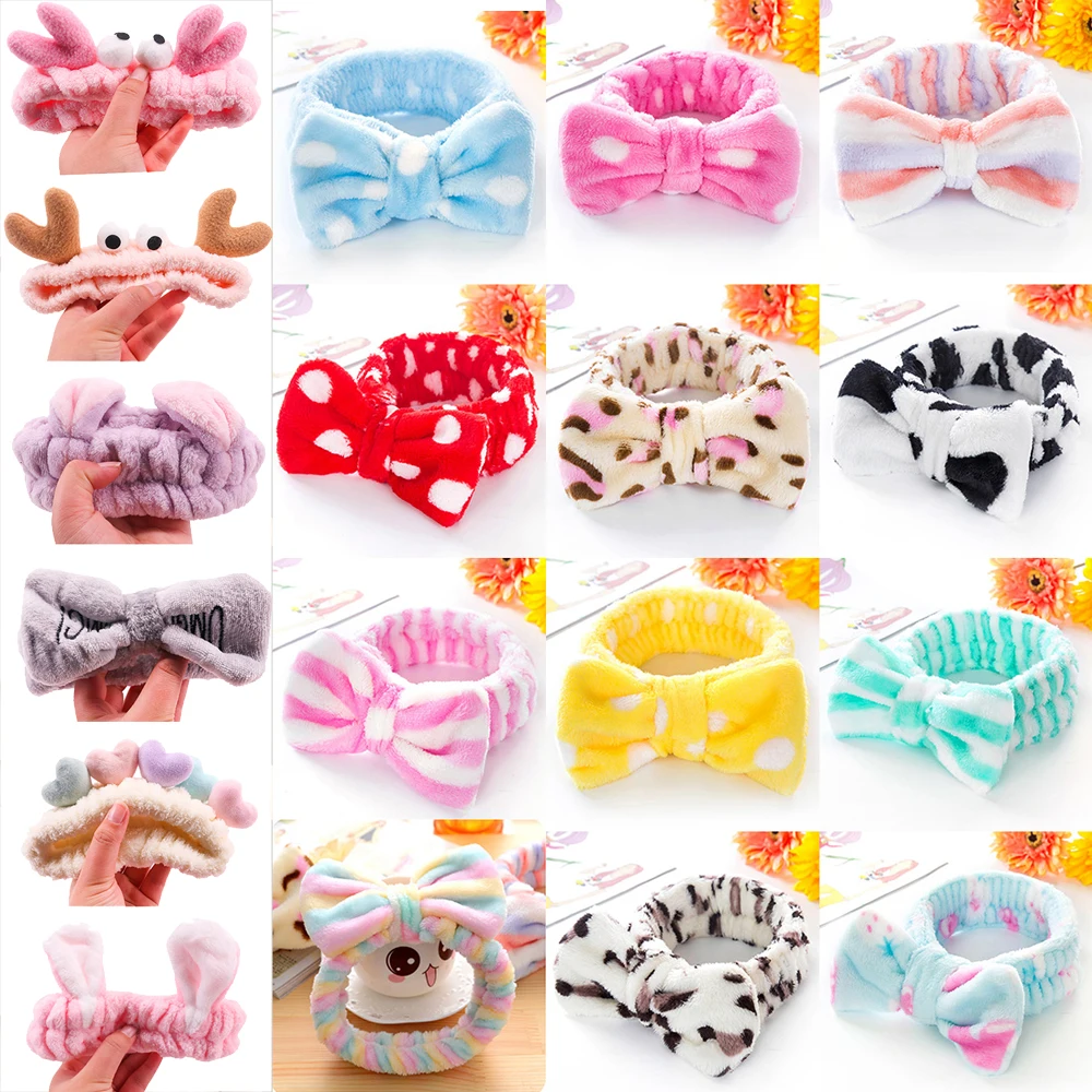 

Korean Fashion Dot Printed Plush Bow Headbands Wash Face soft Hairband Makeup Headwrap Turban Elastic Headband Hair Accessories