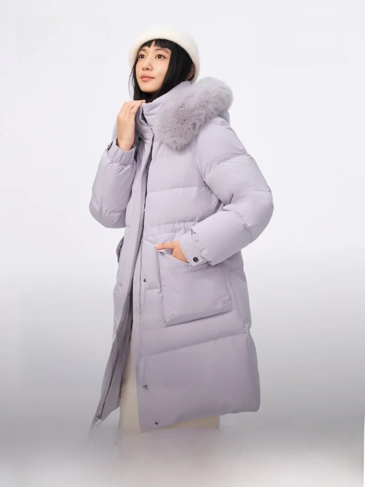 

Зимняя утепленная женская пуховая куртка Bosideng с меховым воротником, средней длины, приталенная, модная, теплая, в городском повседневном стиле, на молнии