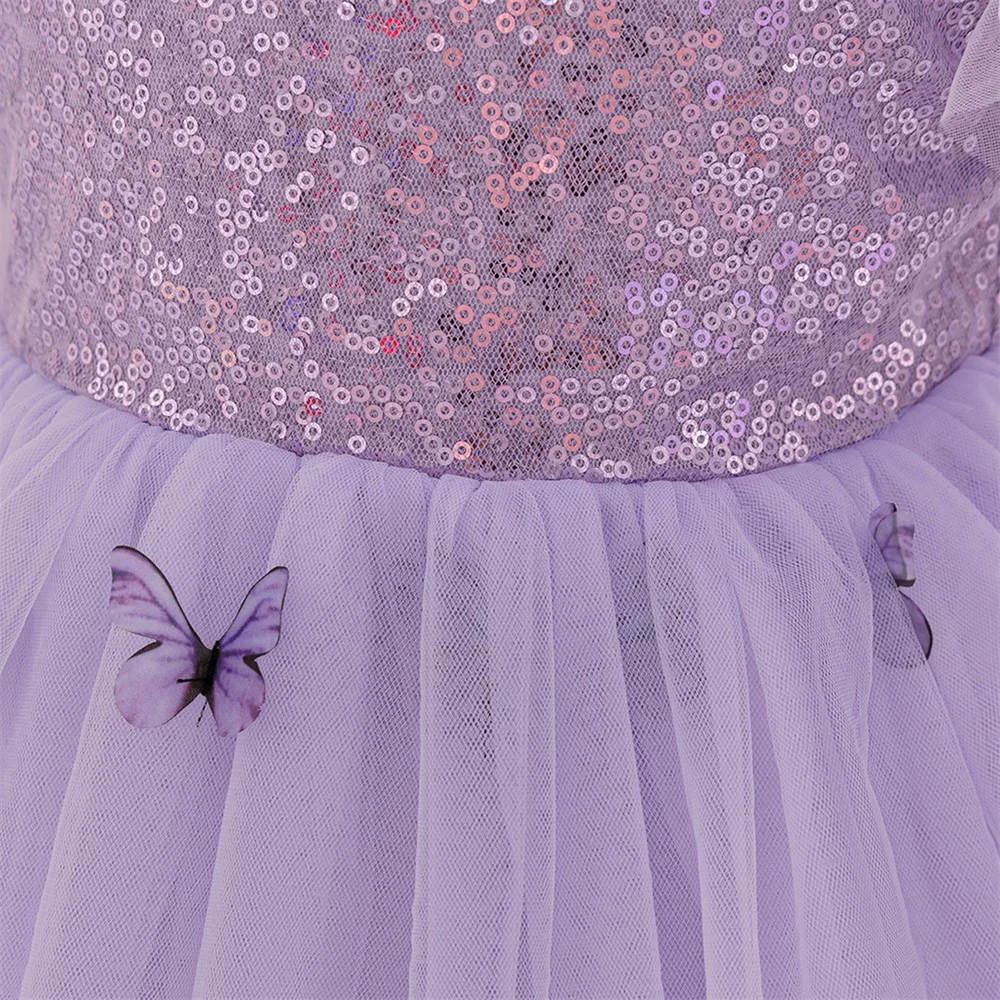 Elegant Purple Sequin Birthday Baptism Gown Baby Lace Tutu Dresses Girls Butterfly Costume Infant Fluffy Clothing Girl New Wear