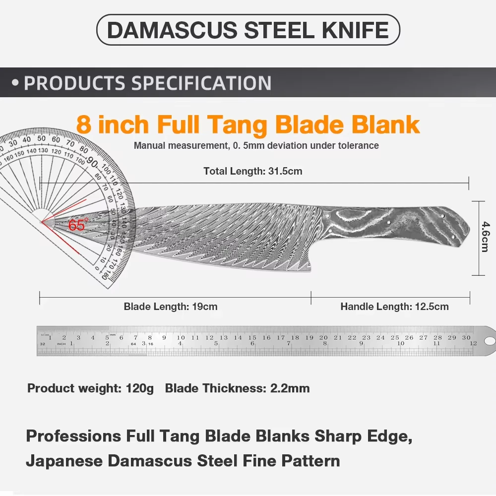 DIY Damascus Steel Slicing Knife Blank Blade Full Tang Integral Damascus blade Heat-treated sharp edges Blade Making Material